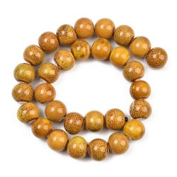 Keramikperle, hel perlestreng, karrygul, sp�ttet, rund, ca. 12 mm, ca. 30 stk