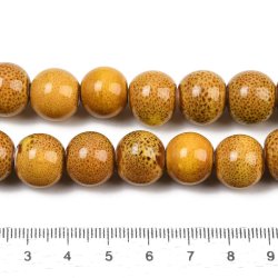 Keramikperle, hel perlestreng, karrygul, sp�ttet, rund, ca. 12 mm, ca. 30 stk