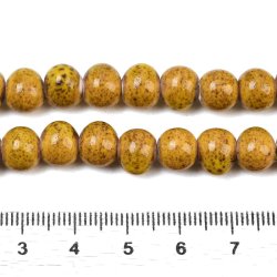 Keramikperle, hel perlestreng, karrygul, sp�ttet, rund, ca. 8 mm, ca. 40 stk