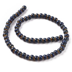 Lille keramikperle, hel perlerstreng, indigo bl�,sp�ttet, rund, ca. 6 mm, ca. 59 stk