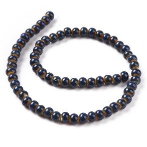 small ceramic bead, full strand, indigo blue speckled, 6 mm, appx. 59 pcs