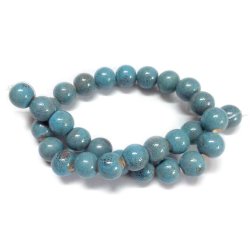 Keramikperlen, gesprenkelt, petroleumblau, rund, 10 mm, 6 Stck