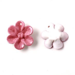 Ceramic flower, hand-crafted, dusty rose, 16mm, 2pcs.