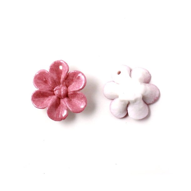 Ceramic flower, hand-crafted, dusty rose, 16mm, 2pcs.