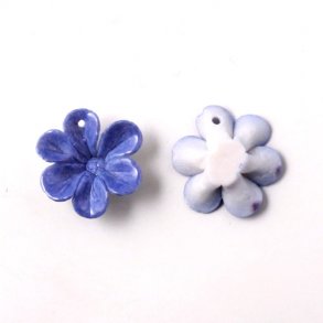 Ceramic flower, hand-crafted, violet-blue, 16mm, 2pcs.