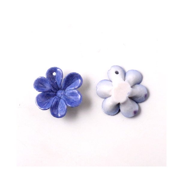 Ceramic flower, hand-crafted, violet-blue, 16mm, 2pcs.