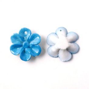Ceramic flower, hand-crafted, blue, 16mm, 2pcs.