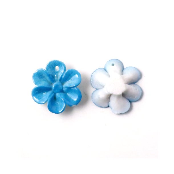 Ceramic flower, hand-crafted, blue, 16mm, 2pcs.