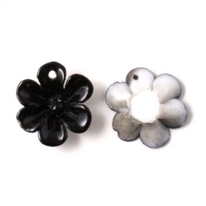 Ceramic flower, hand-crafted, black, 16mm, 2pcs.