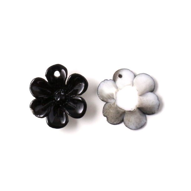 Ceramic flower, hand-crafted, black, 16mm, 2pcs.