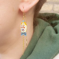 Keramikperle, gelb und blau Fisch, 21x10 mm, 2 St�ck