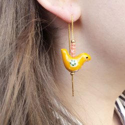 Porcelain perle, gul fugl med blomsterm�nster, 13x18 mm, 2 stk.