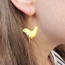 Porcelain perle, gul fugl med blomsterm�nster, 13x18 mm, 2 stk.