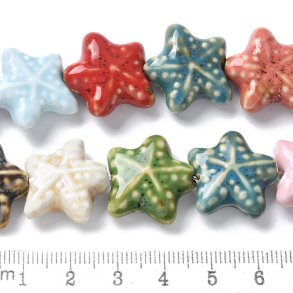 Seestern, Keramikperle, ganzer Strang, Mischfarben, 20x21x9 mm, ca. 20 Stk