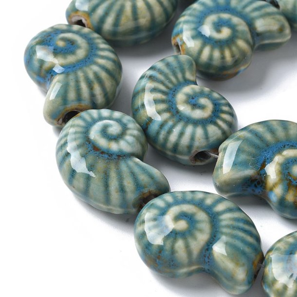 Keramische Muschelschalen, petrolblaue Perle, 20x17x8 mm, 2 Stck