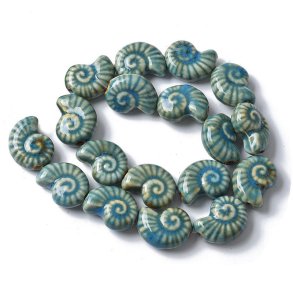 Keramische Muschelschalen, ganzer Perlenstrang, petrolblau, 20x17x8 mm, 18 Stck