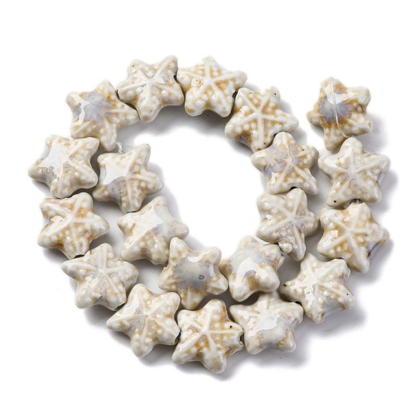 Seestern, Keramikperle, ganzer Strang, beige, 20x21x9 mm, ca. 20 Stk