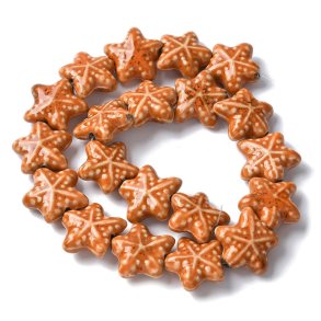 Seestern, Keramikperle, ganzer Strang, orange, 20x21x9 mm, ca. 20 Stk