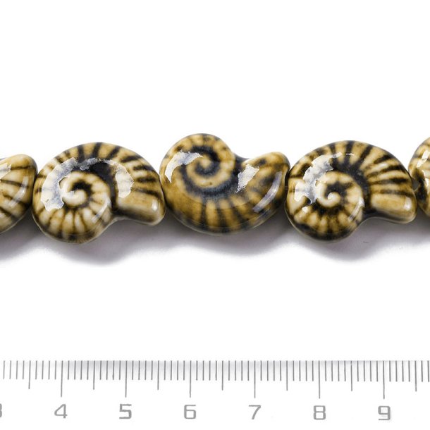 Ceramic conch shell beads, black, approx. 20x17x8 mm, 2 pcs
