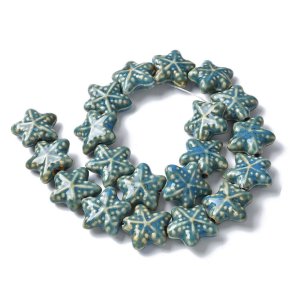 Seestern, Keramikperle, ganzer Strang, petrol-blau, 20x21x9 mm, ca. 20 Stk