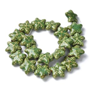 Seestern, Keramikperle, ganzer Strang, grn, 20x21x9 mm, ca. 20 Stk