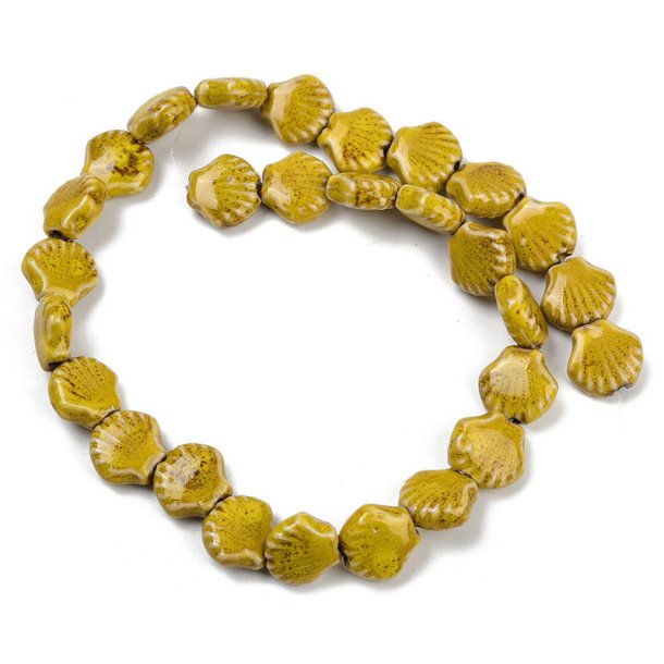 Muschel, Keramikperle, ganzer Strang, goldgelb, 13x14 mm, ca. 28 Stck