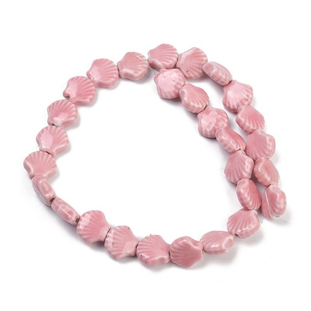 Muschel, Keramikperle, ganzer Strang, rosa, 13x14 mm, ca. 28 Stck
