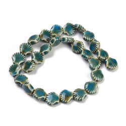 Muschel, Keramikperle, petrolblau, 13x14 mm, 4 Stck