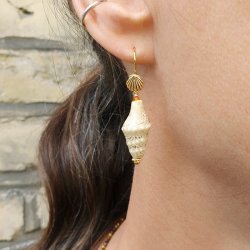 Konkylie, Keramikperle, beige-braun, 20x11 mm, 2 Stck