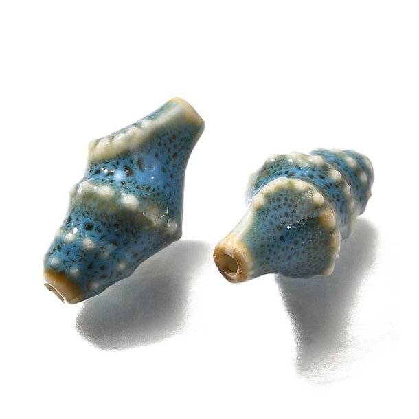 Konkylie, Keramikperle, petrolblau, 20x11 mm, 2 Stck