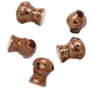 Porcelain beads, dark brown dog, 18x15mm, 2pcs.