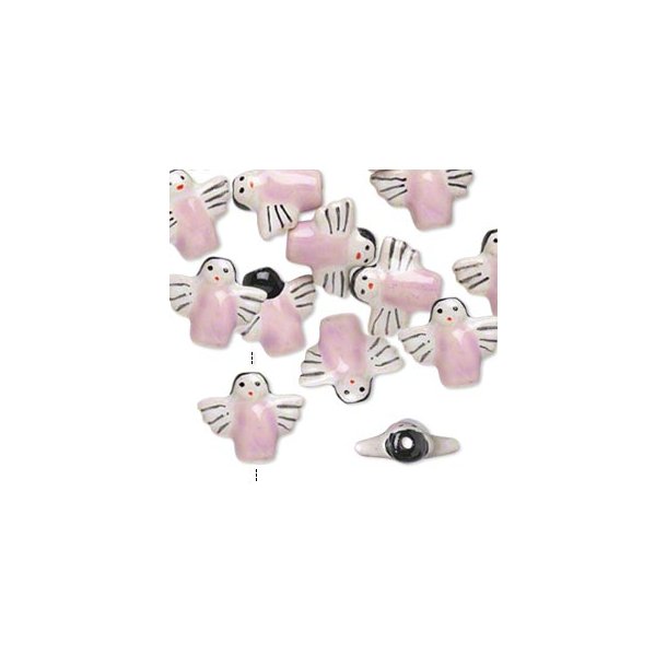 Porcelain bead, pink angel, 18x17mm, 2pcs.