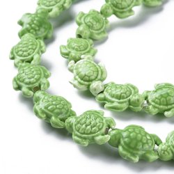 Porzellanperle, grne Schildkrte, 19x15x8 mm, 2 Stck