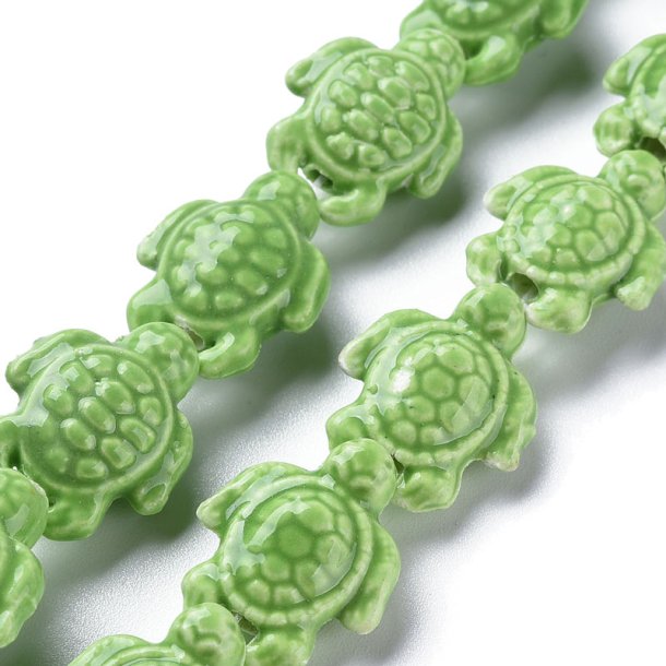 Porzellanperle, grne Schildkrte, 19x15x8 mm, 2 Stck