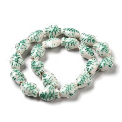 Keramikperle, Fisch, wei mit grnem Muster, 15x12x7 mm, 2 Stck