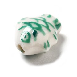 Keramikperle, Fisch, wei mit grnem Muster, 15x12x7 mm, 2 Stck
