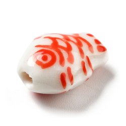 Keramikperle, Fisch, wei mit rotem Muster, 15x12x7 mm, 2 Stck