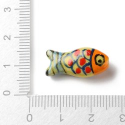 Keramik perle, gul og bl� fisk, 21x10 mm, 2 stk