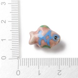 Keramik perle, lyser�d og bl� fisk, 16x12 mm, 2 stk