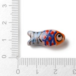 Keramik perle, lyser�d, gul og bl� fisk, 21x10 mm, 2 stk