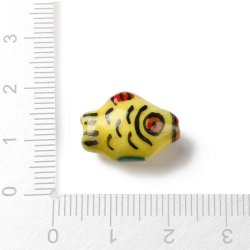 Keramik perle, gul fisk med r�de �jne, 16x12 mm, 2 stk