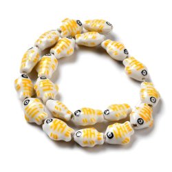 Keramik perle, hvid fisk med gule striber, 14,5x13 mm, 2 stk