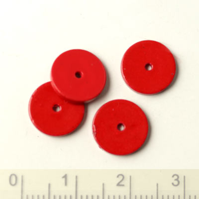 Keramikmünze, rot, mit Loch in der Mitte, 10x1,5 mm, 4 Stk.