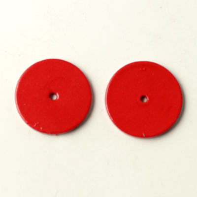 Keramikmünze, rot, mit Loch in der Mitte, 14x1,5 mm, 2 Stk.