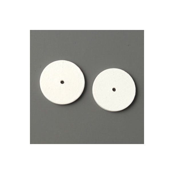 Keramikm&oslash;nt, hvid med hul i midten, 14x1,5 mm, 2 stk.