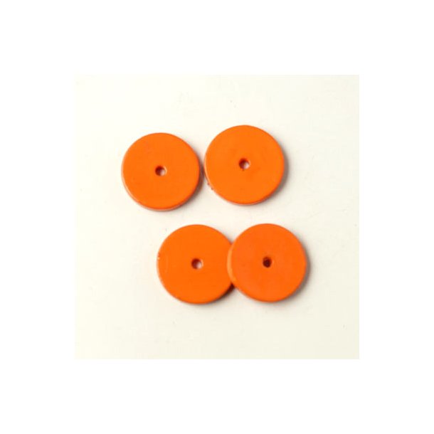 Keramikm&oslash;nt, orange med hul i midten, 10x1,5 mm, 4 stk.