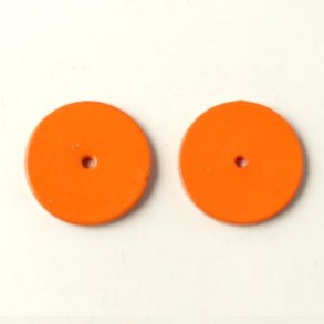 Ceramic coin, orange, with a hole in the middle, 14x1.5mm, 2pcs.