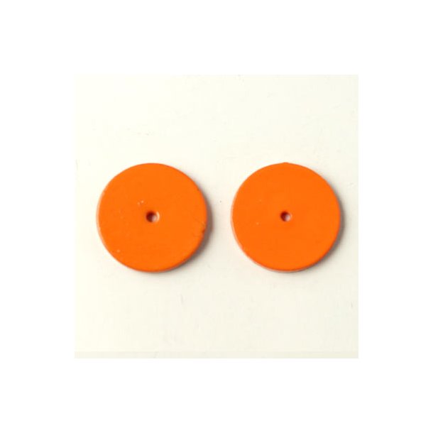 Keramikm&oslash;nt, orange med hul i midten, 14x1,5 mm, 2 stk.