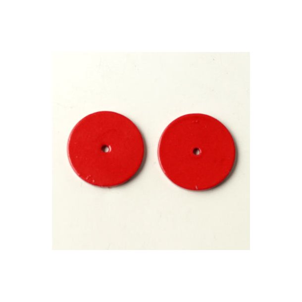Ceramic coin, red, with a hole in the middle, 14x1.5mm, 2pcs.