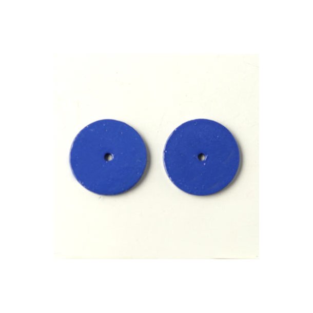 Ceramic coin, blue, with a hole in the middle, 14x1.5mm, 2pcs.